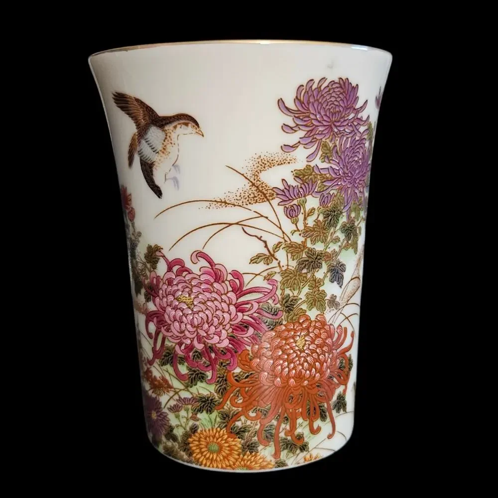 Shibata Japan Chrysanthemum Bird Bathroom Set Tumbler Soap Dish Holder